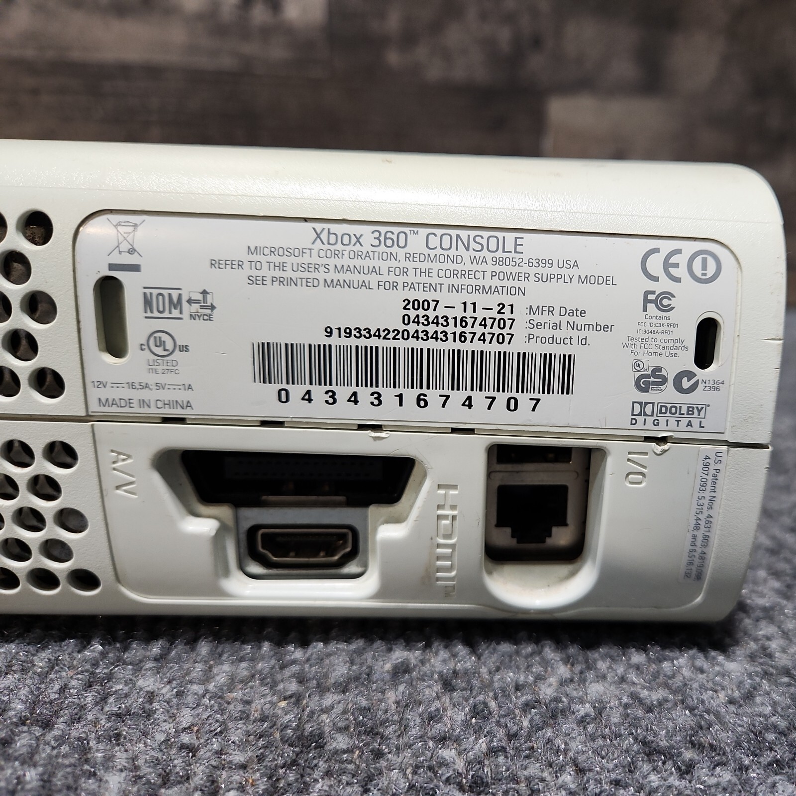 Microsoft Xbox 360 Console ONLY For Parts Turns On Has But RROD