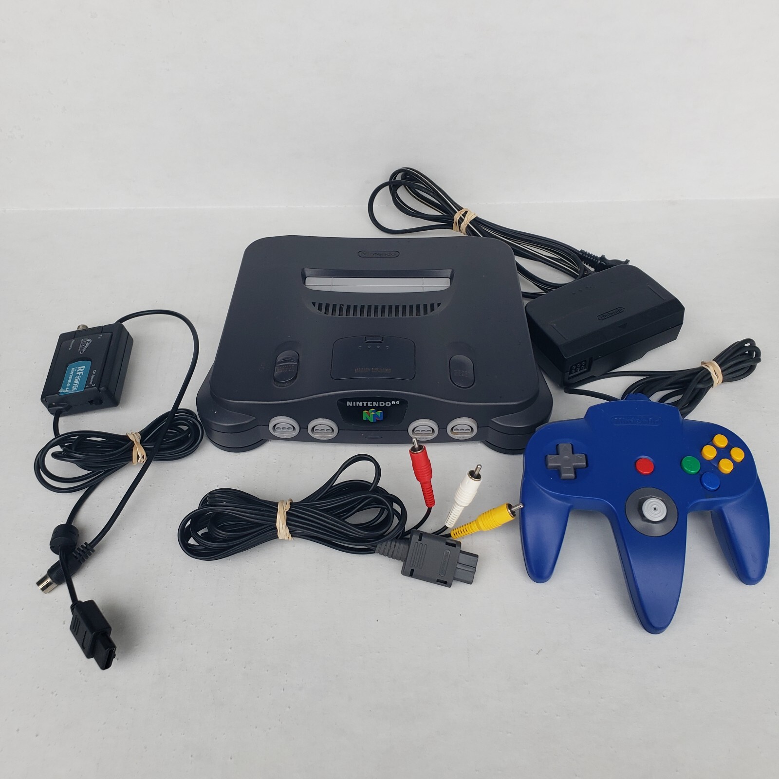 Nintendo 64 N64 Console w/ Jumper Pack Cables RF Adapter Blue Controller Tested