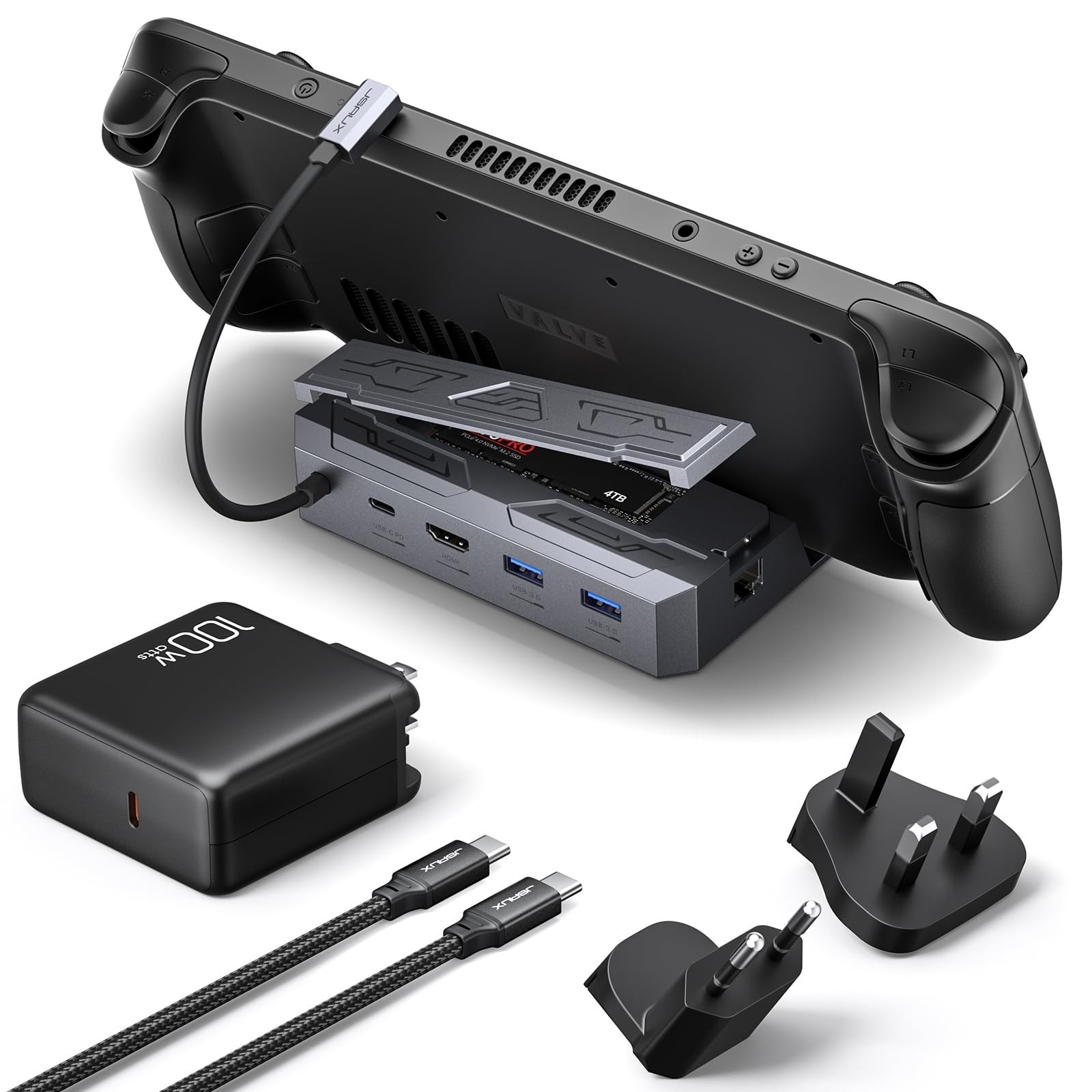 6-in-1 Steam Deck Dock with 100W Charger, 4K HDMI, Gigabit Ethernet, M.2 Slot