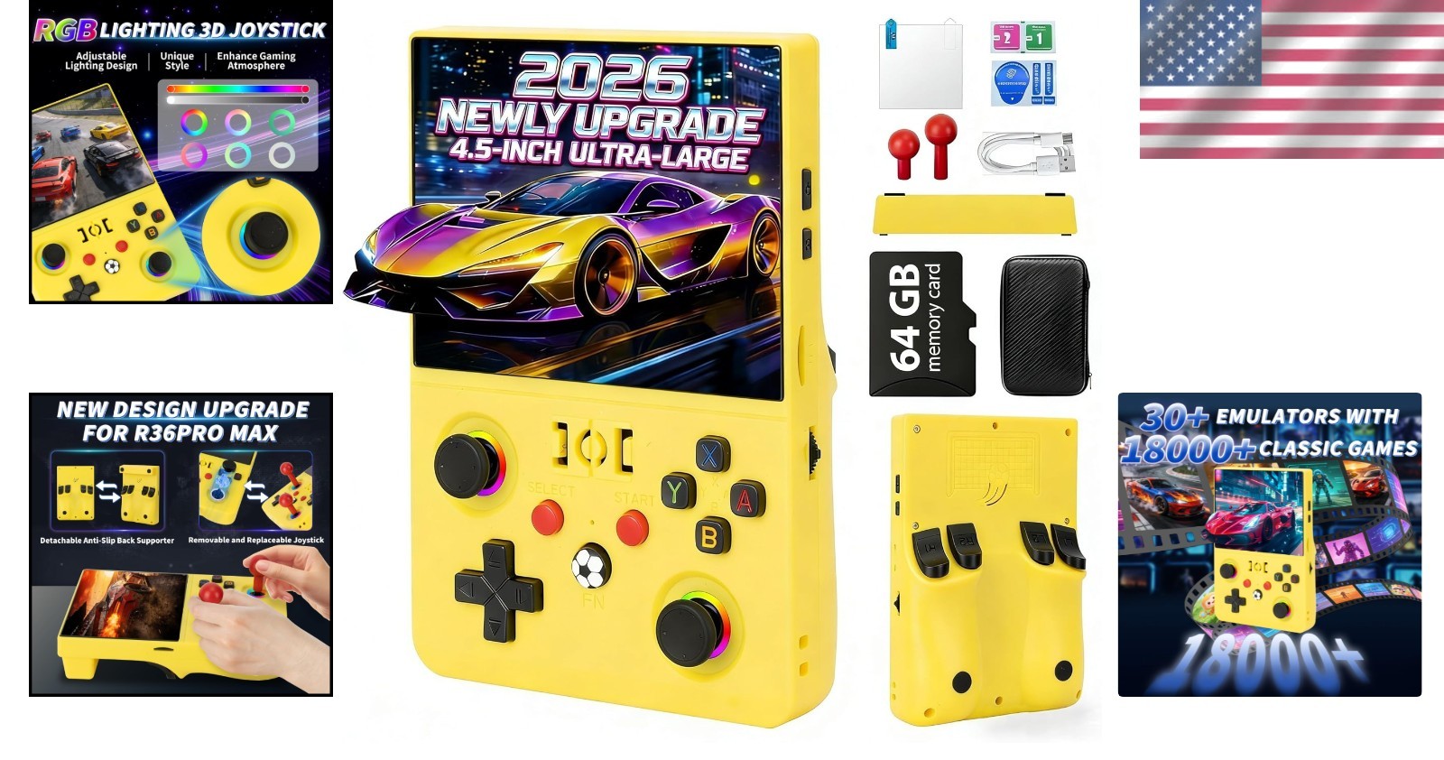 4.5 Inch R36MAX Ⅱ Handheld Game Console – 64GB & Ergonomic Design, Gift Ready