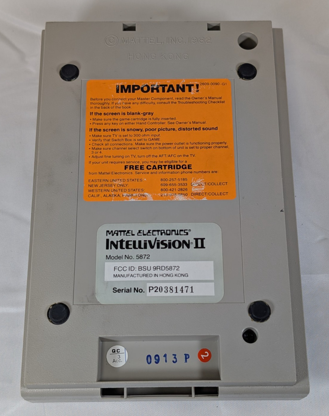 1982 Mattel Intellivision II Console Master Component 5872 – UNTESTED – No AC
