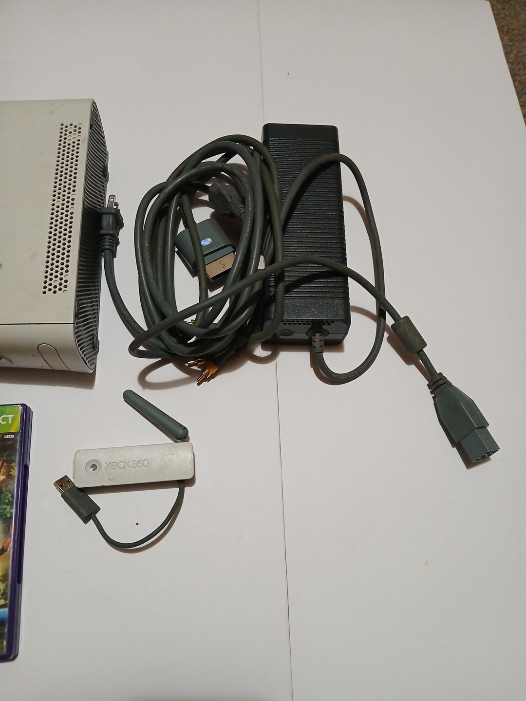 Microsoft Xbox 360 Bundle No Controller, Wireless WiFi Adapter , 2 Games