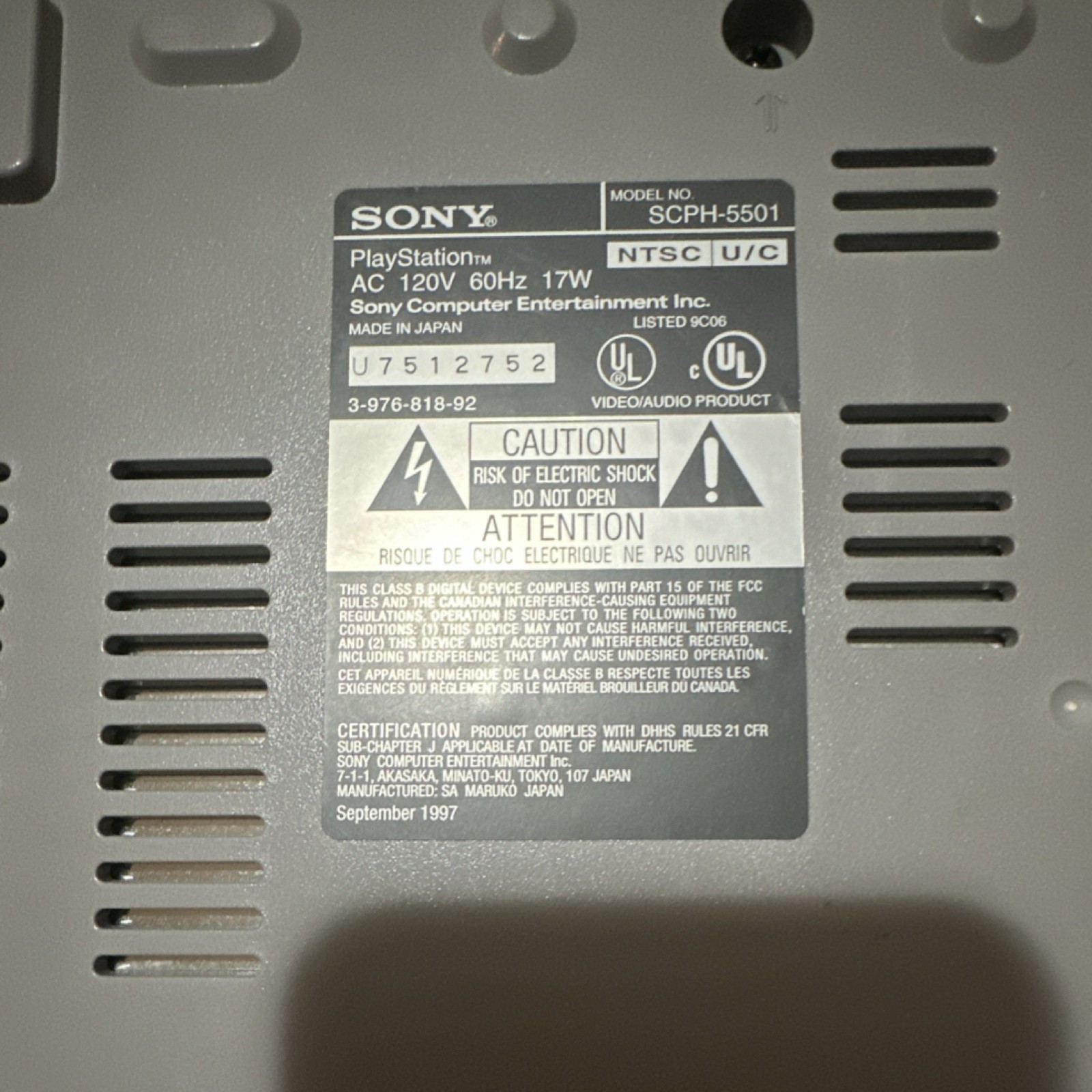Sony PlayStation PS1 Console SCPH-5501 NTSC-U/C Gray Controller Cables