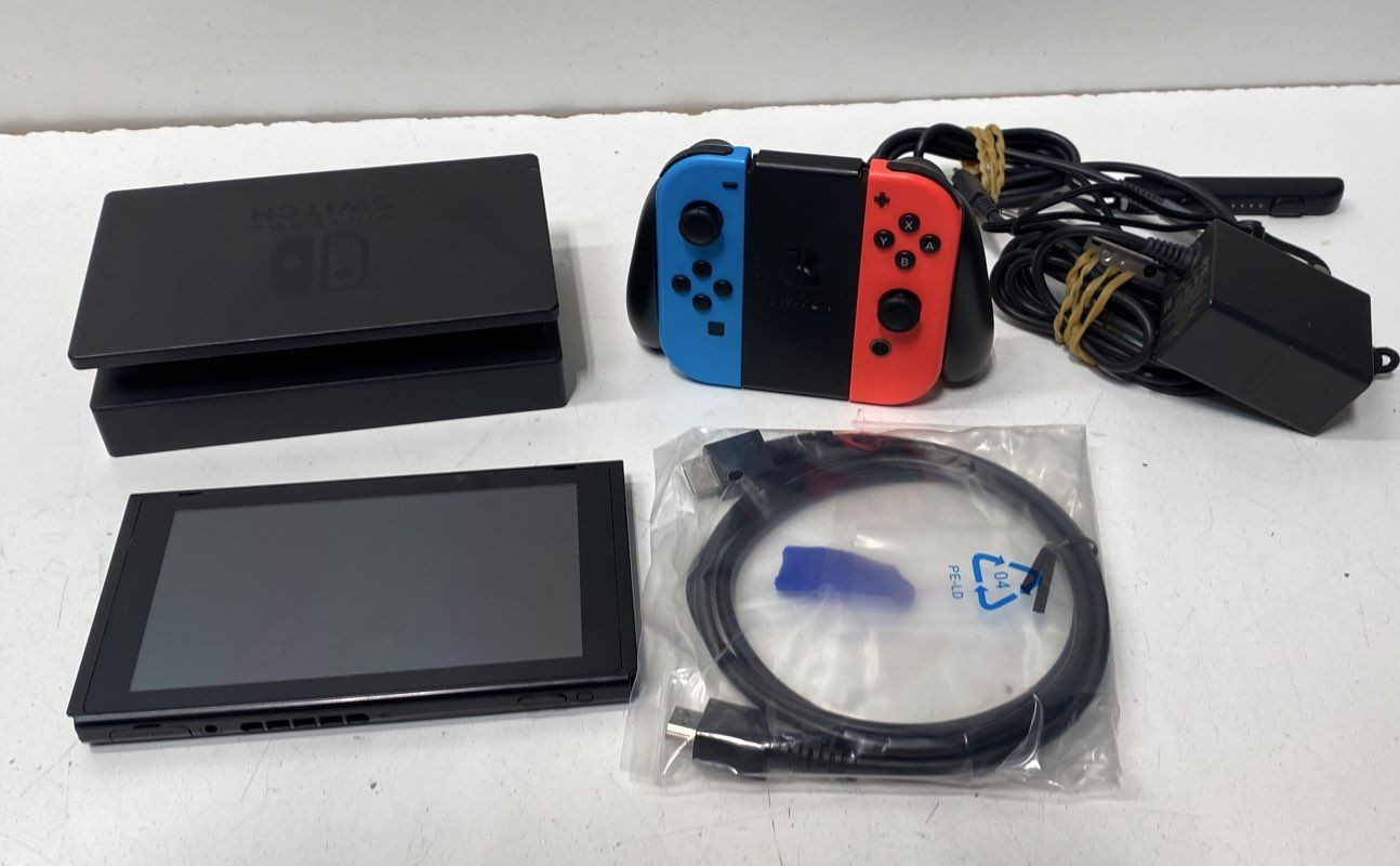 Nintendo Switch Console Neon Blue Red Joy-Con Dock AC Adapter HDMI TESTED