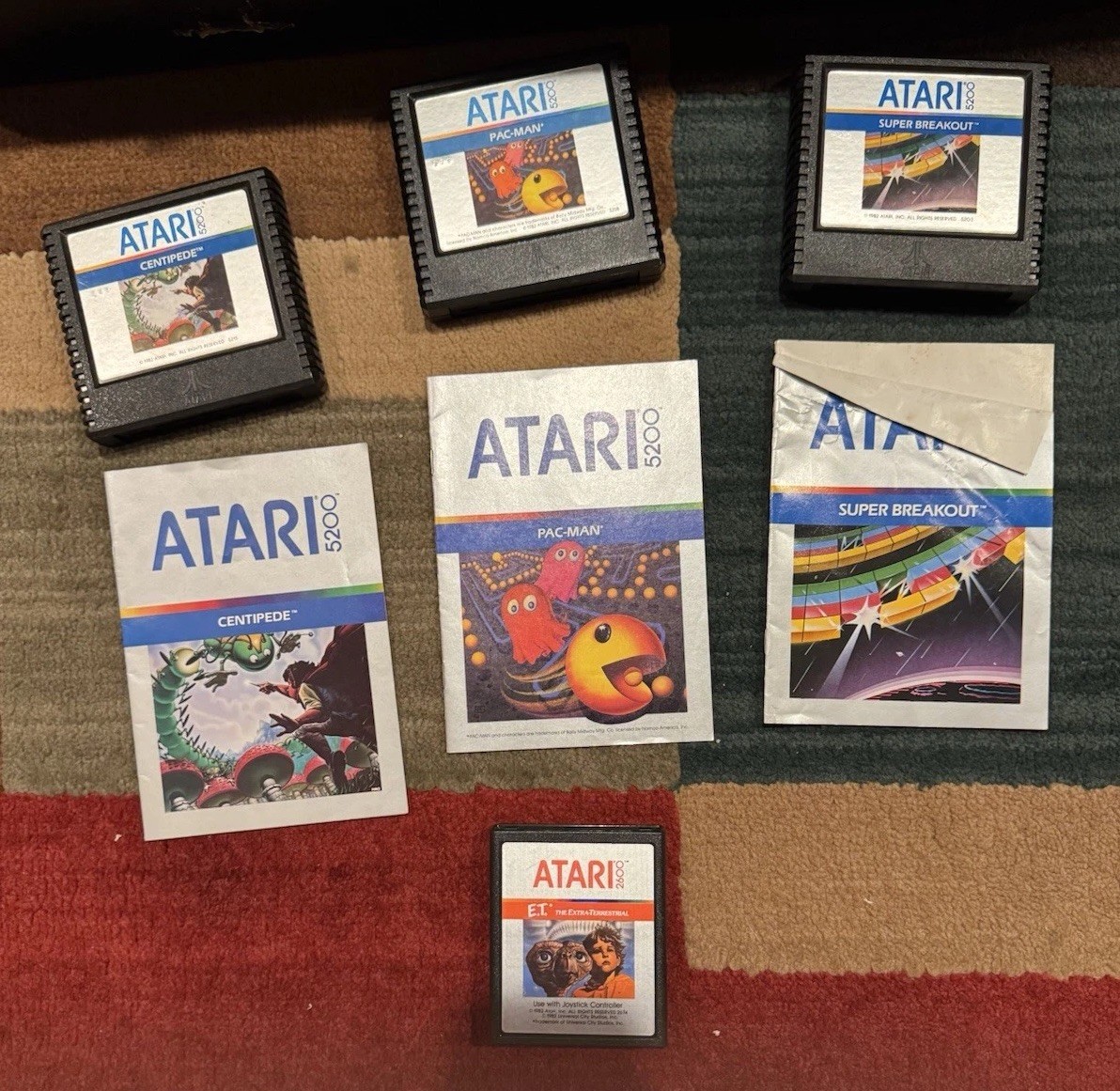 Atari 5200 game console in OG box, w/ manuals, power supply, 4 games- See Detail