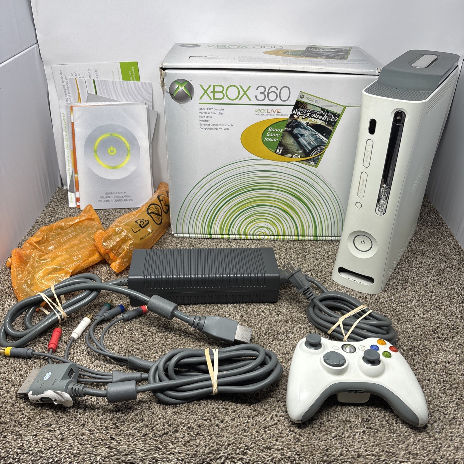 Microsoft Xbox 360 20gb Console Bundle With Box Cables Controller TESTED READ!!!