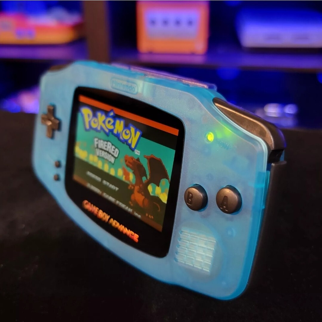 Clear Blue Game Boy Advance GBA iPS LCD USB-C 1800 mAh Rechargeable Battery