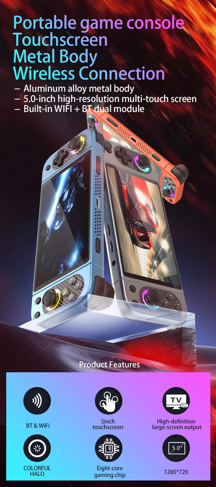D50 Max Android Handheld Game Console, 5 Inch Touch Screen, Open Source