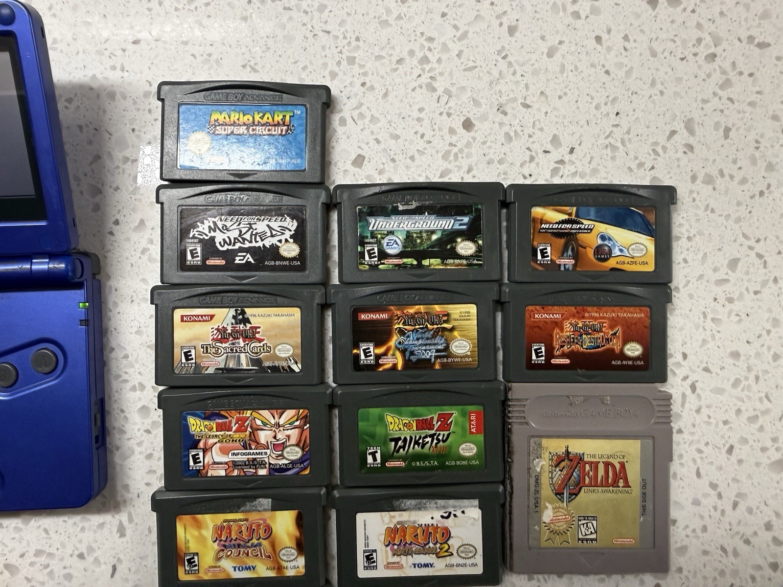 Game Boy Advance SP Blue AGS-001 Bundle w/ Charger, & 12 Games Working READ