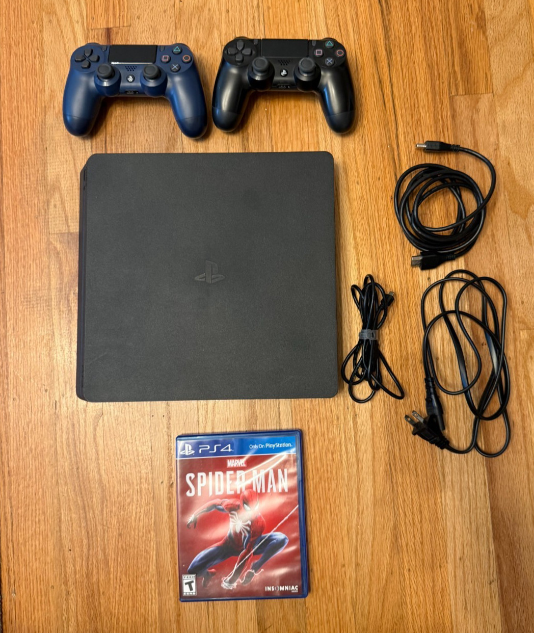 Sony PlayStation 4 PS4 Slim 1TB Console Bundle + 2 Controllers + Spider-Man