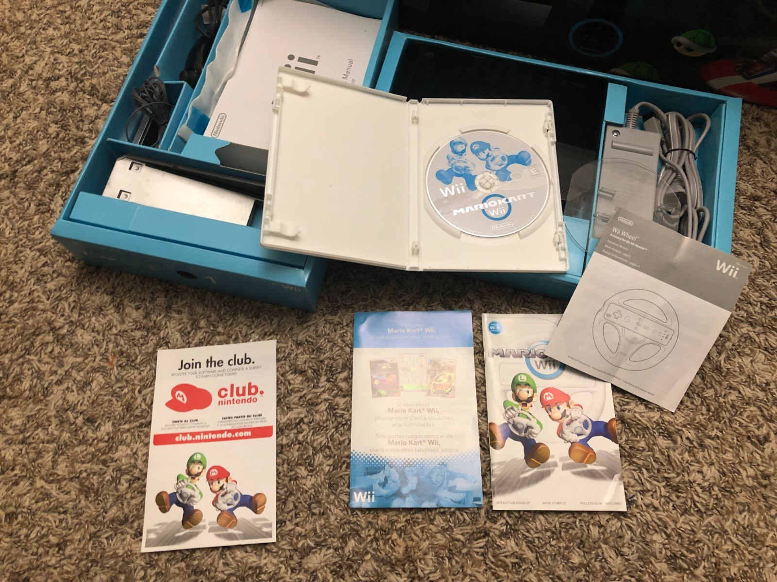 Nintendo Original Wii Mario Kart Bundle Black Console With Wii Wheel Sealed game