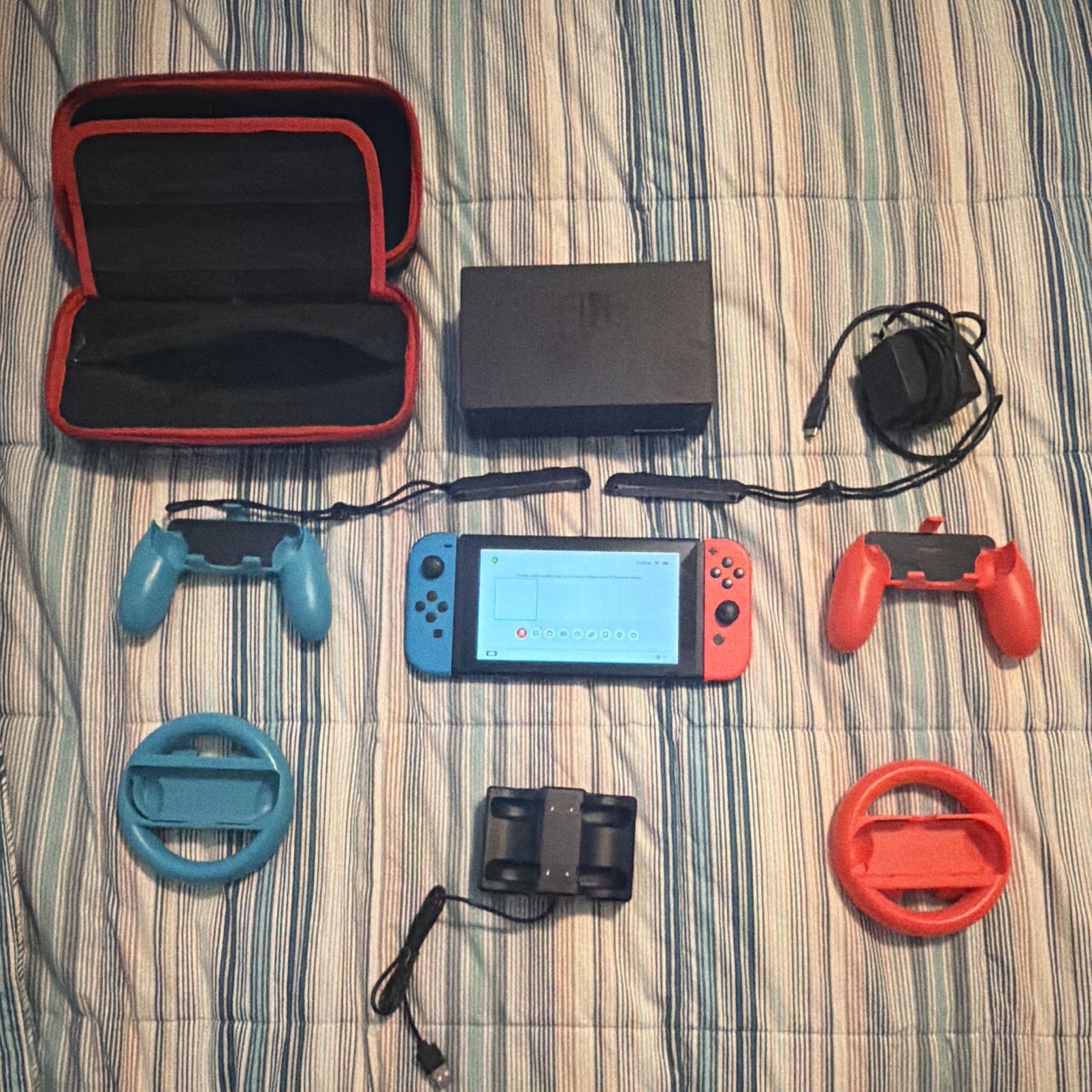 Nintendo Switch Console Blue/Red Joy-Cons Dock AC Adapter Case