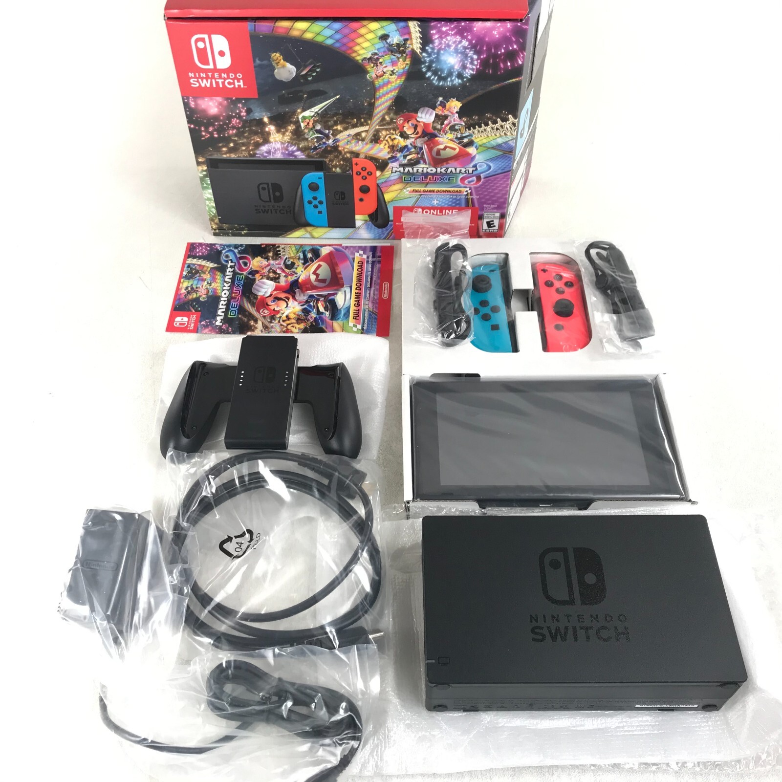 Nintendo Switch Console & Mario Kart 8 Deluxe & Blue Red Controls Free Online 3m