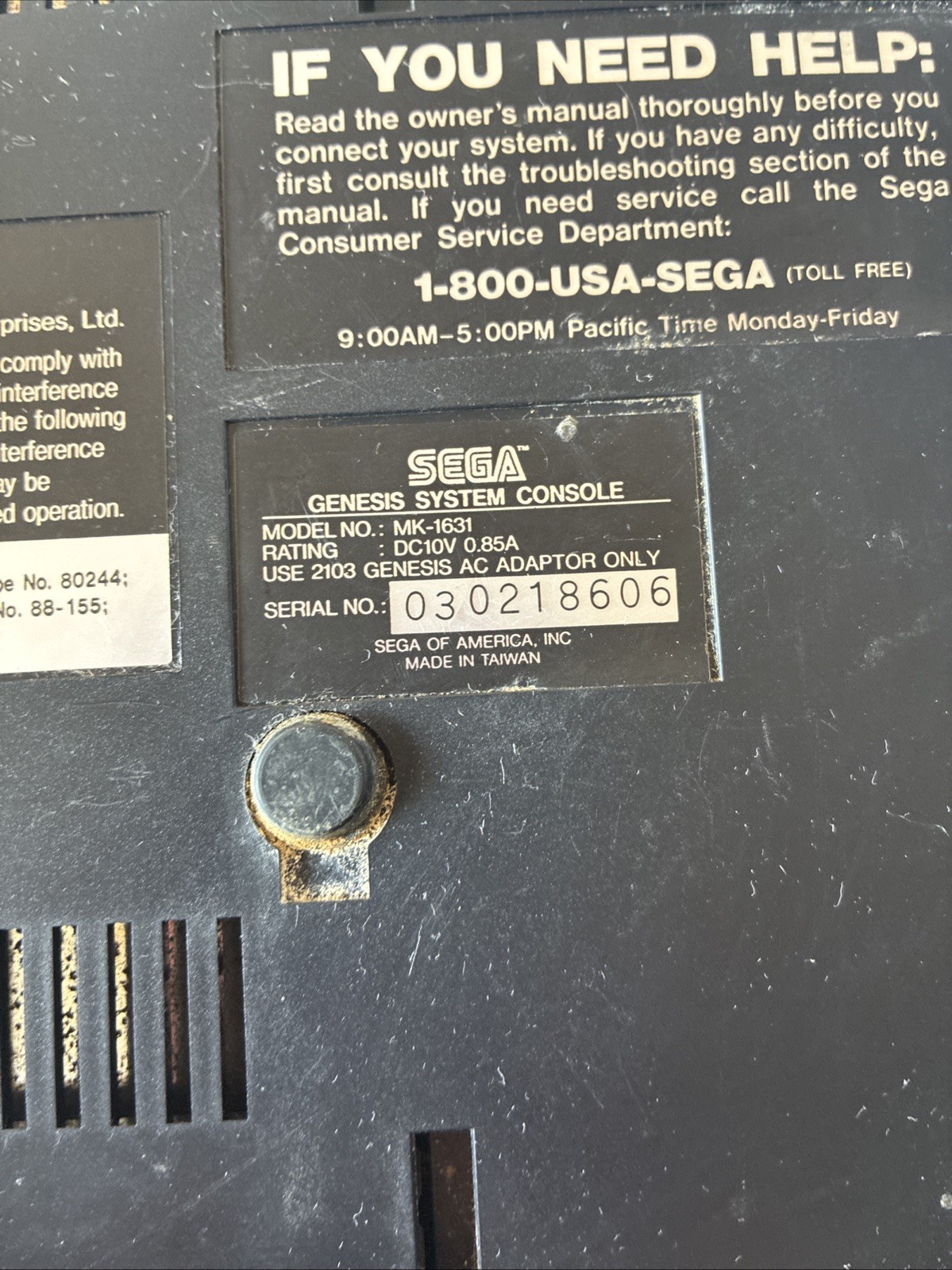 Sega Genesis Black Console Only, MK-1631 Gen 2 (powers On -But Not Fully Tested)