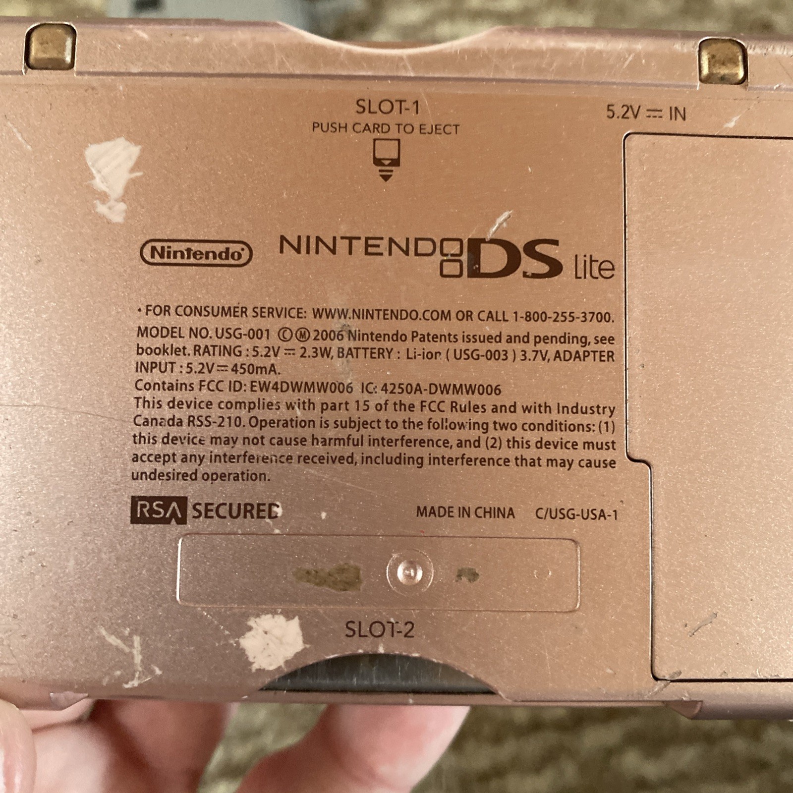 Nintendo DS Lite Metallic Rose Pink Handheld USG-001 W/ Charger Tested
