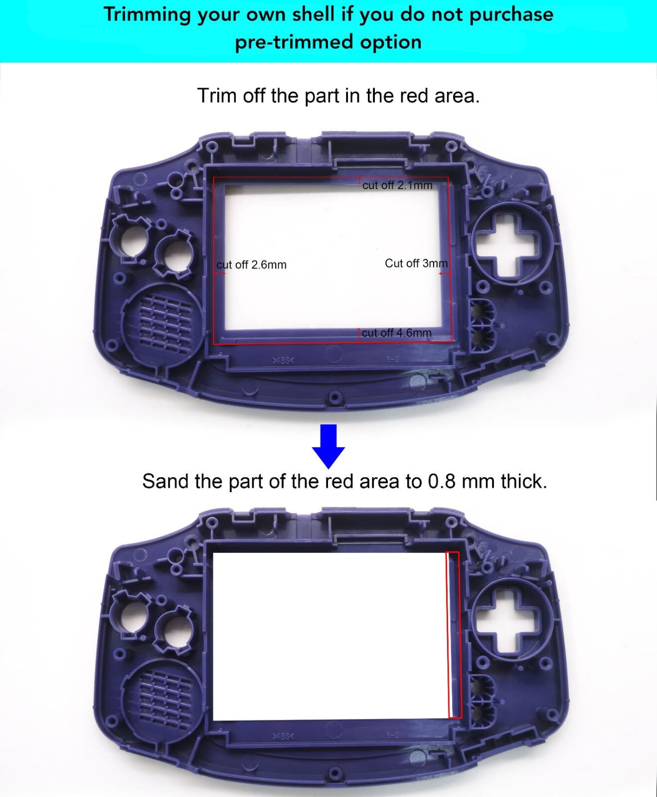 Gameboy Advance 720×480 Laminated IPS LCD Backlight Kit V5 3.0 NO SOLDER + Shell