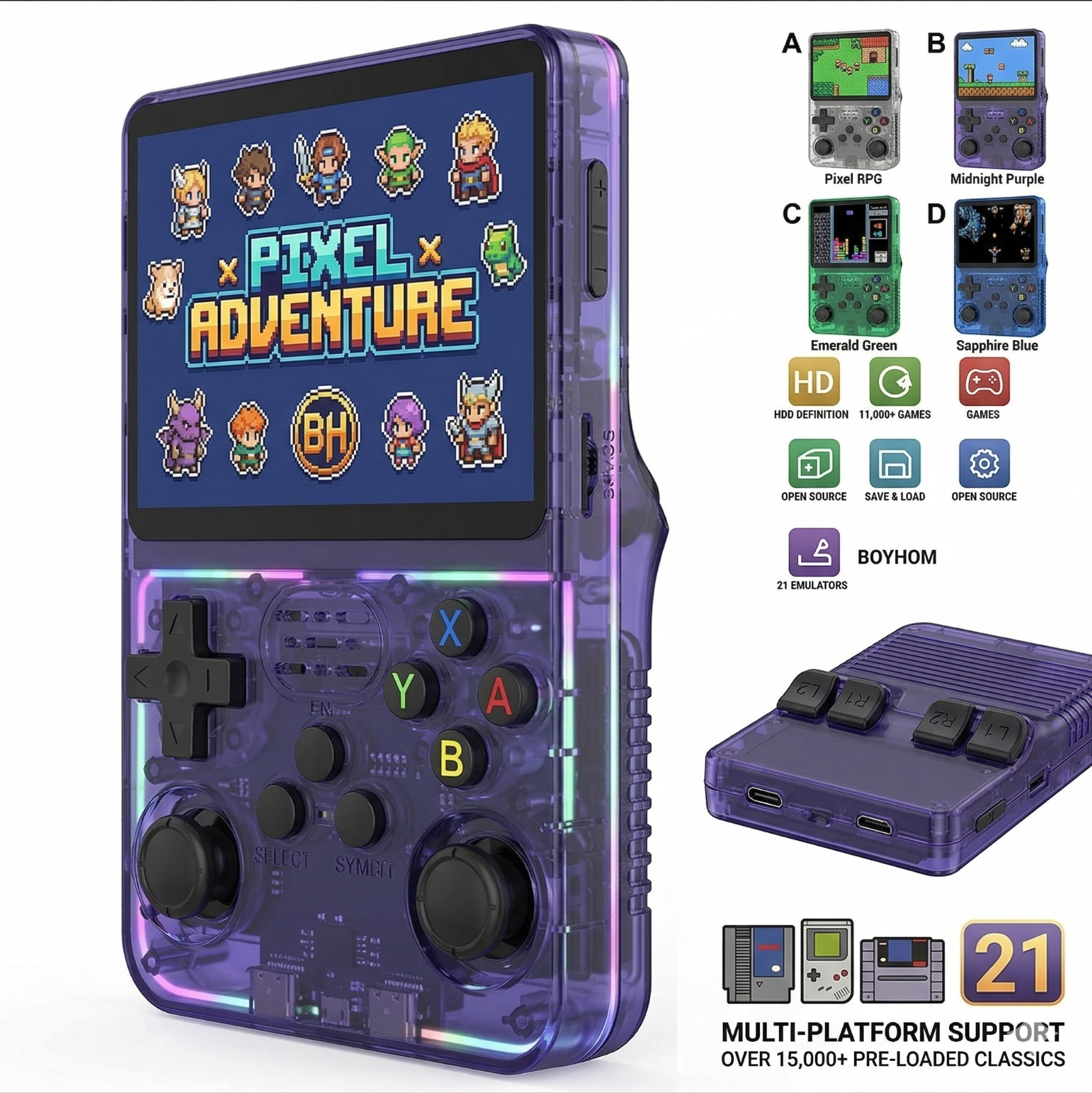 Retro Handheld Video Game Console 20000 Games 65GB, R365 3.5 Inch IPS Screen