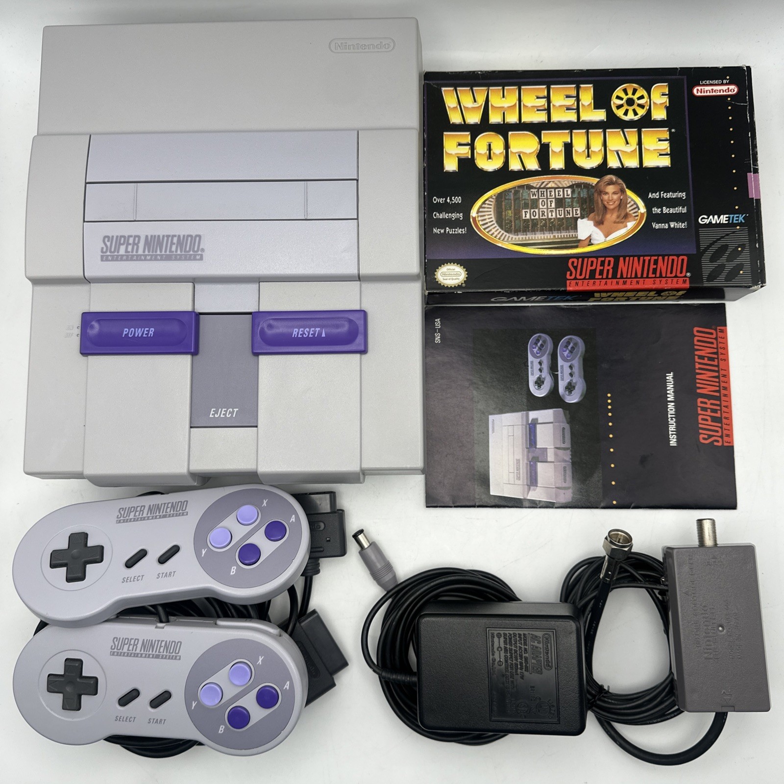 Super Nintendo SNES Console SNS-001 + Manual OEM Cables 2 Controllers & Game