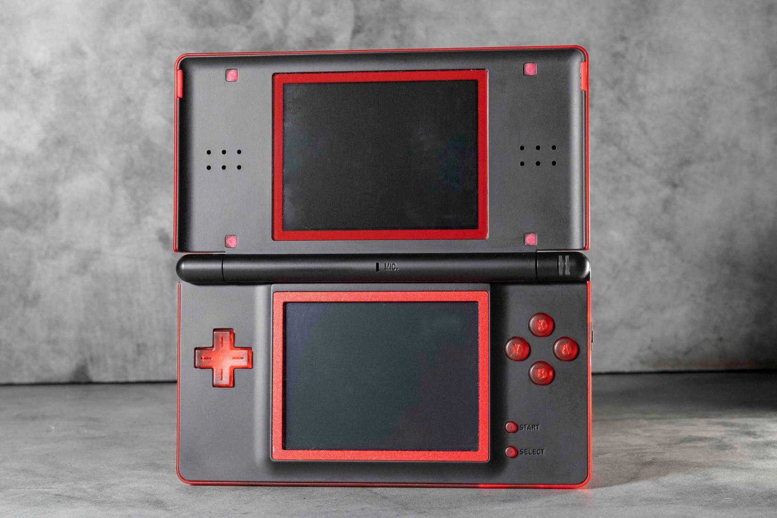 Nintendo DS Lite Custom Transparent Red and Matte Black Shell , Red & Purple LED