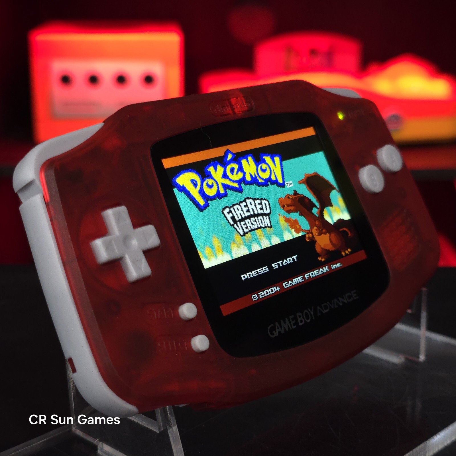 Clear Red Game Boy Advance GBA iPS V5 USB-C 1800 mAh Rechargeable Battery
