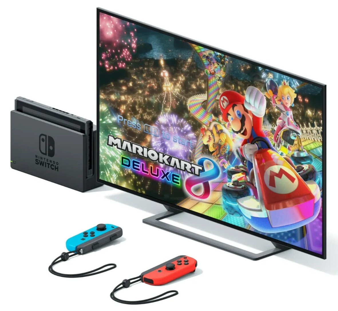 Nintendo Switch Mario Kart 8 Deluxe Bundle Neon Blue & Neon Red Joy-Con Game Dow