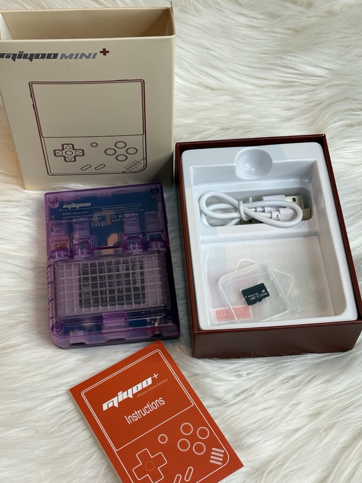 Miyoo Mini Plus Retro Handheld Gaming Console Purple Transparent Complete Box
