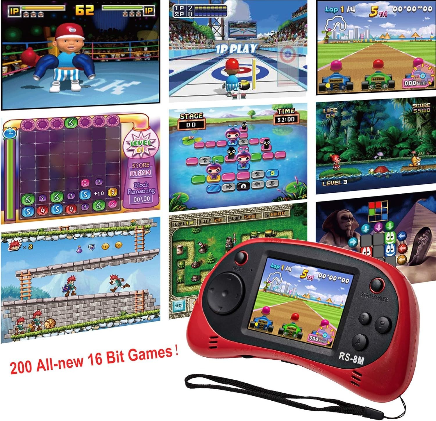 16 Bit Handheld Game Player – Lightweight, Rechargeable & Includes Accessories