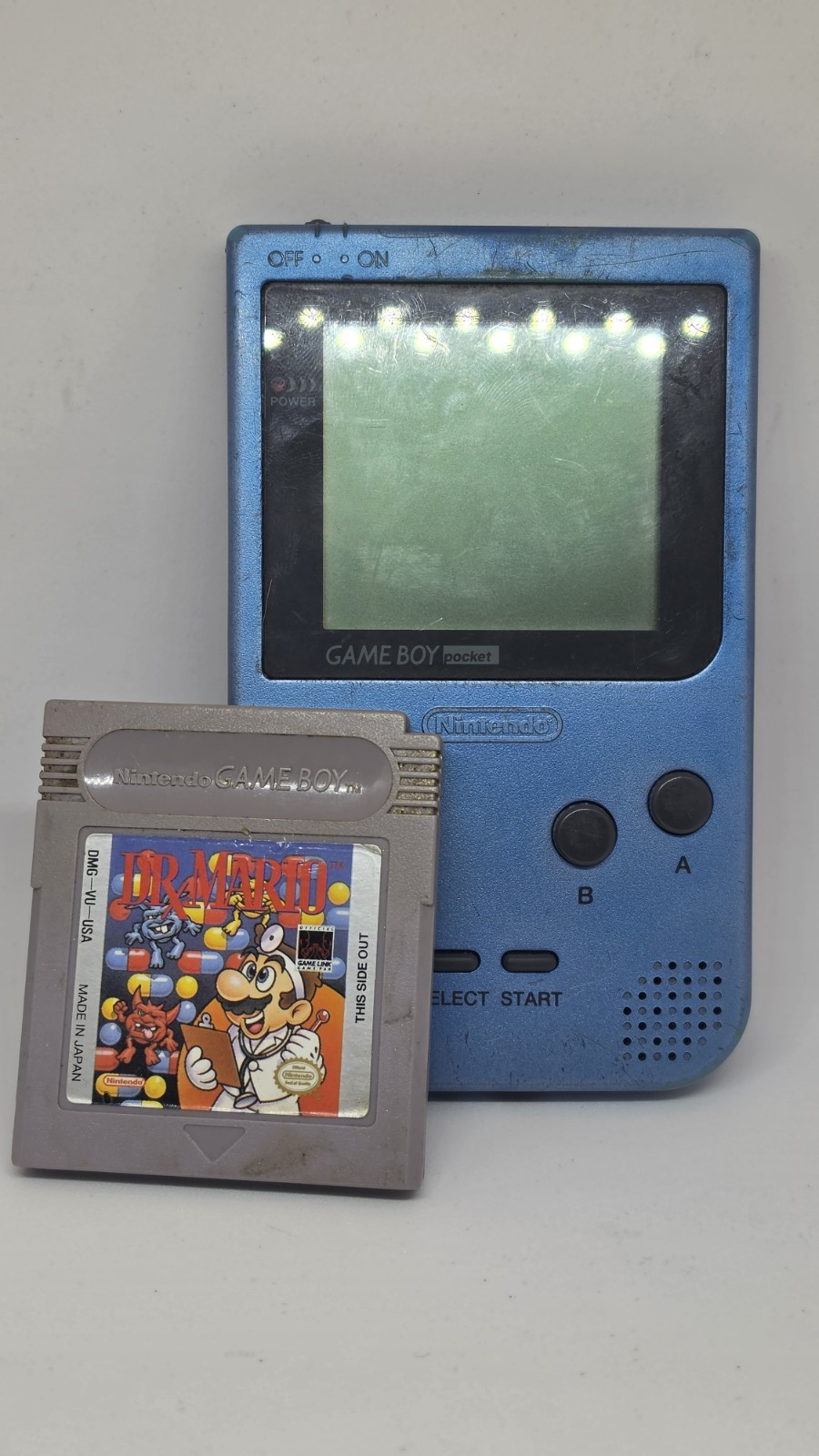 Nintendo Game Boy Pocket Ice Blue MGB-001 Handheld Console + Dr. Mario Tested