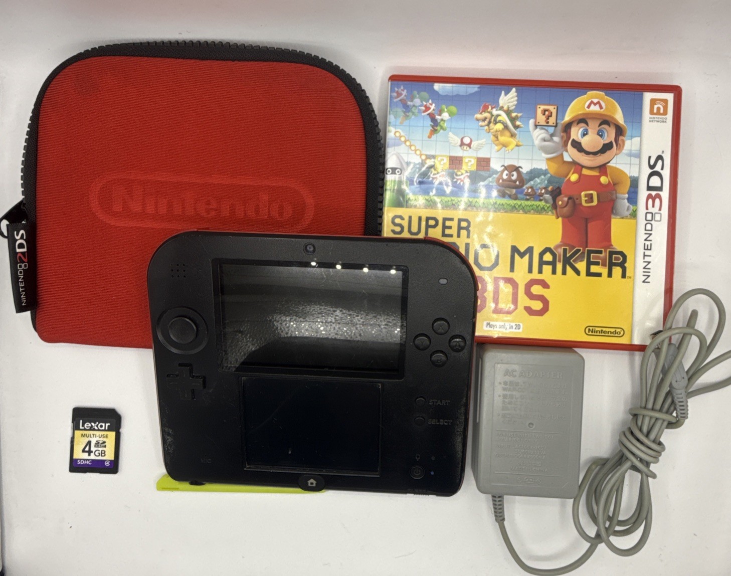 Nintendo 2DS Handheld Game Console FTR-001 Black Red – Game, Charger, & Case