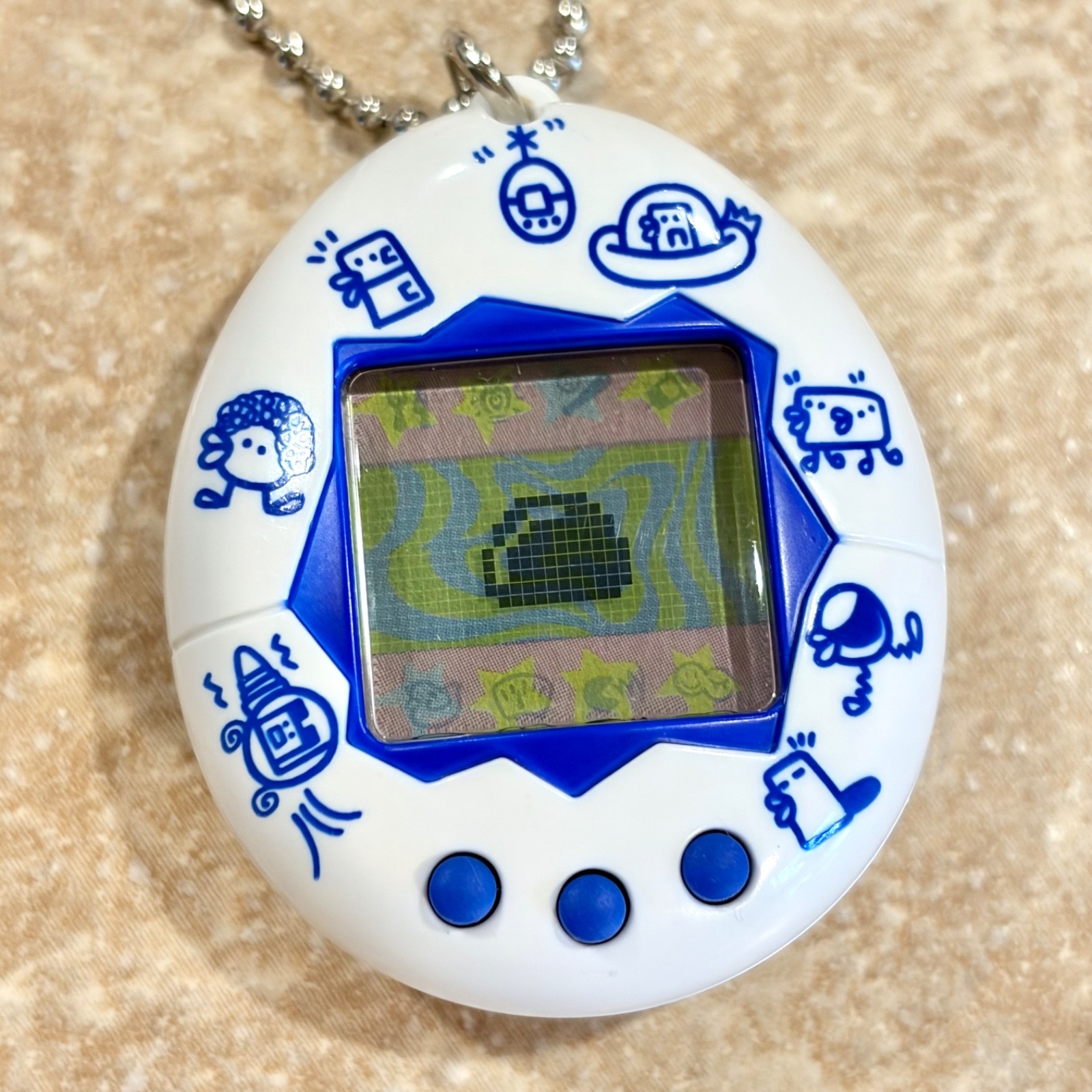 Bandai Tamagotchi (White & Blue) 1997 Vintage Digital Pet Japan TESTED RARE