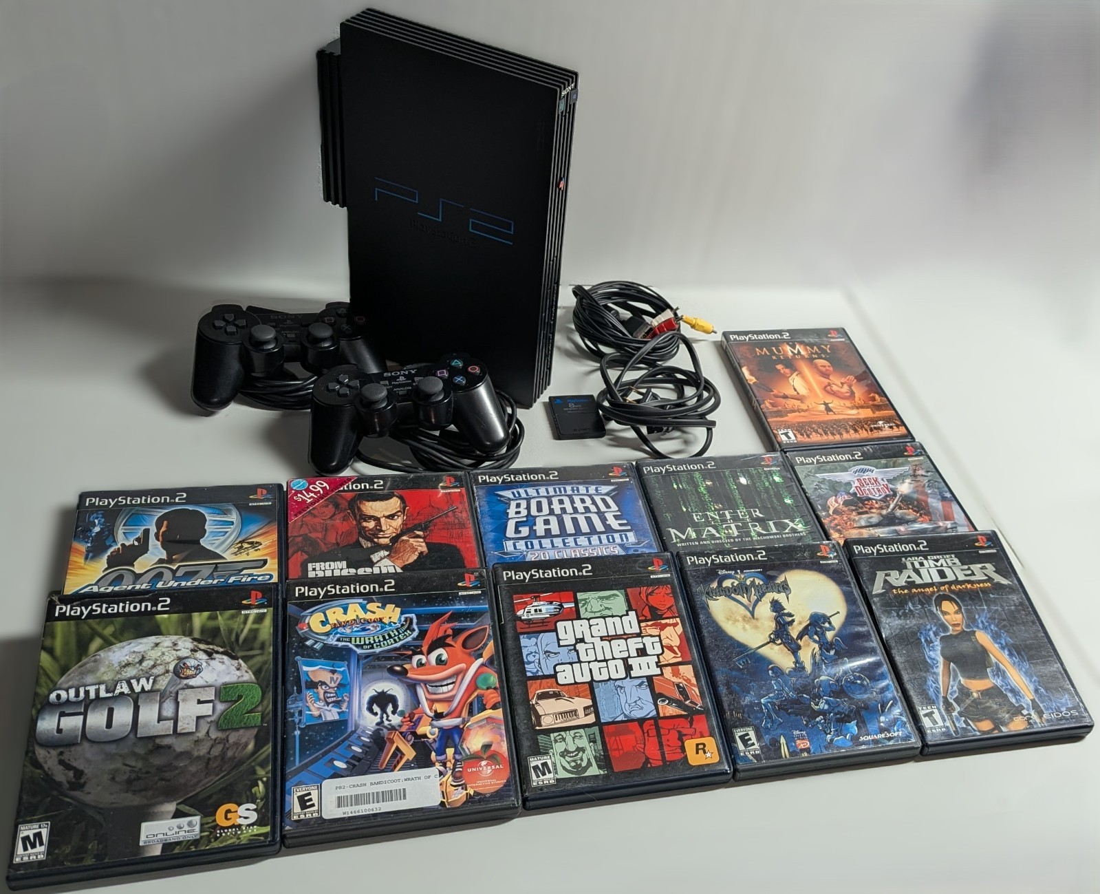 Playstation 2 System + Controllers + 11 Games Card GTA Crash PS2 Set Bundle Lot