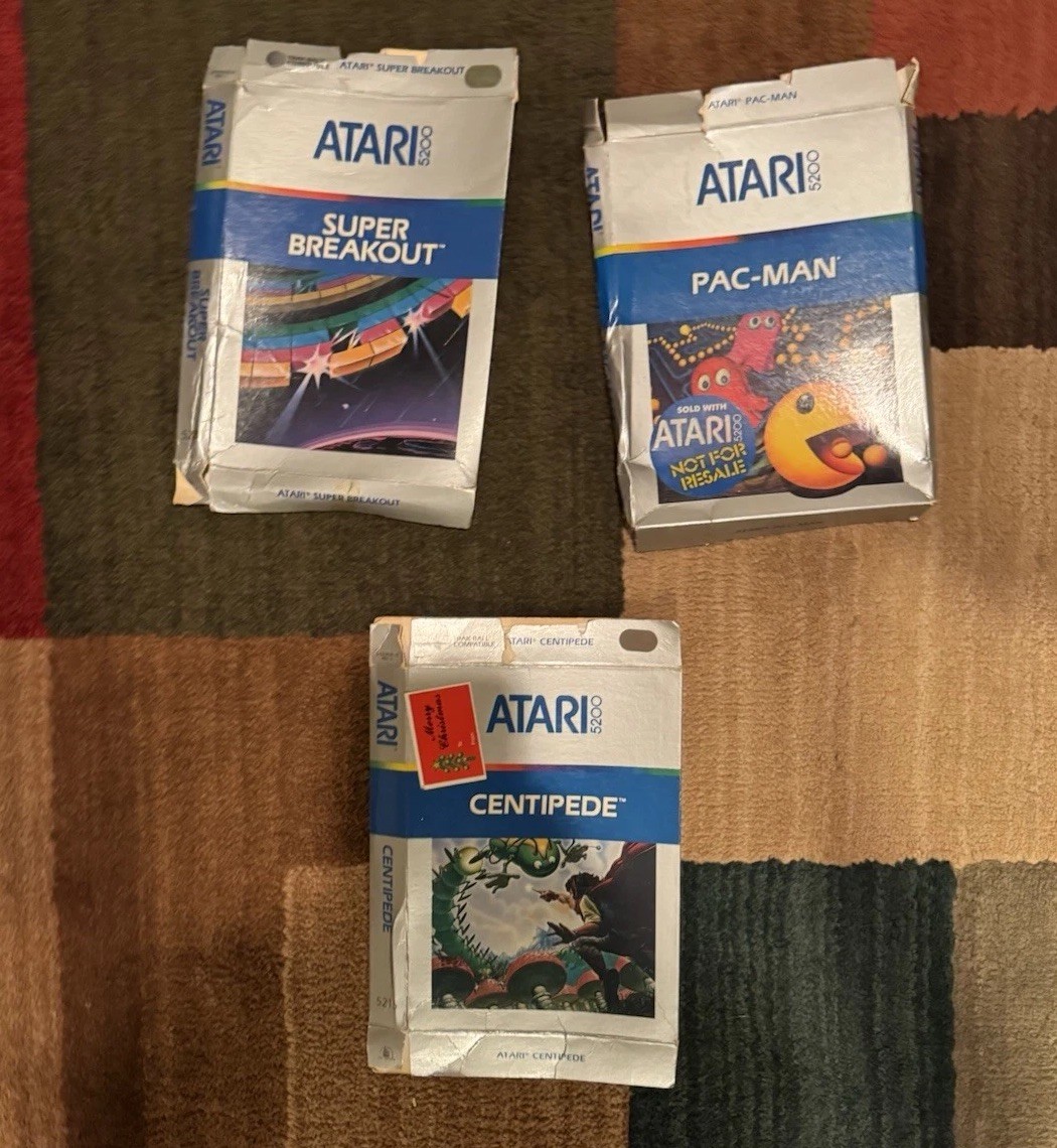 Atari 5200 game console in OG box, w/ manuals, power supply, 4 games- See Detail