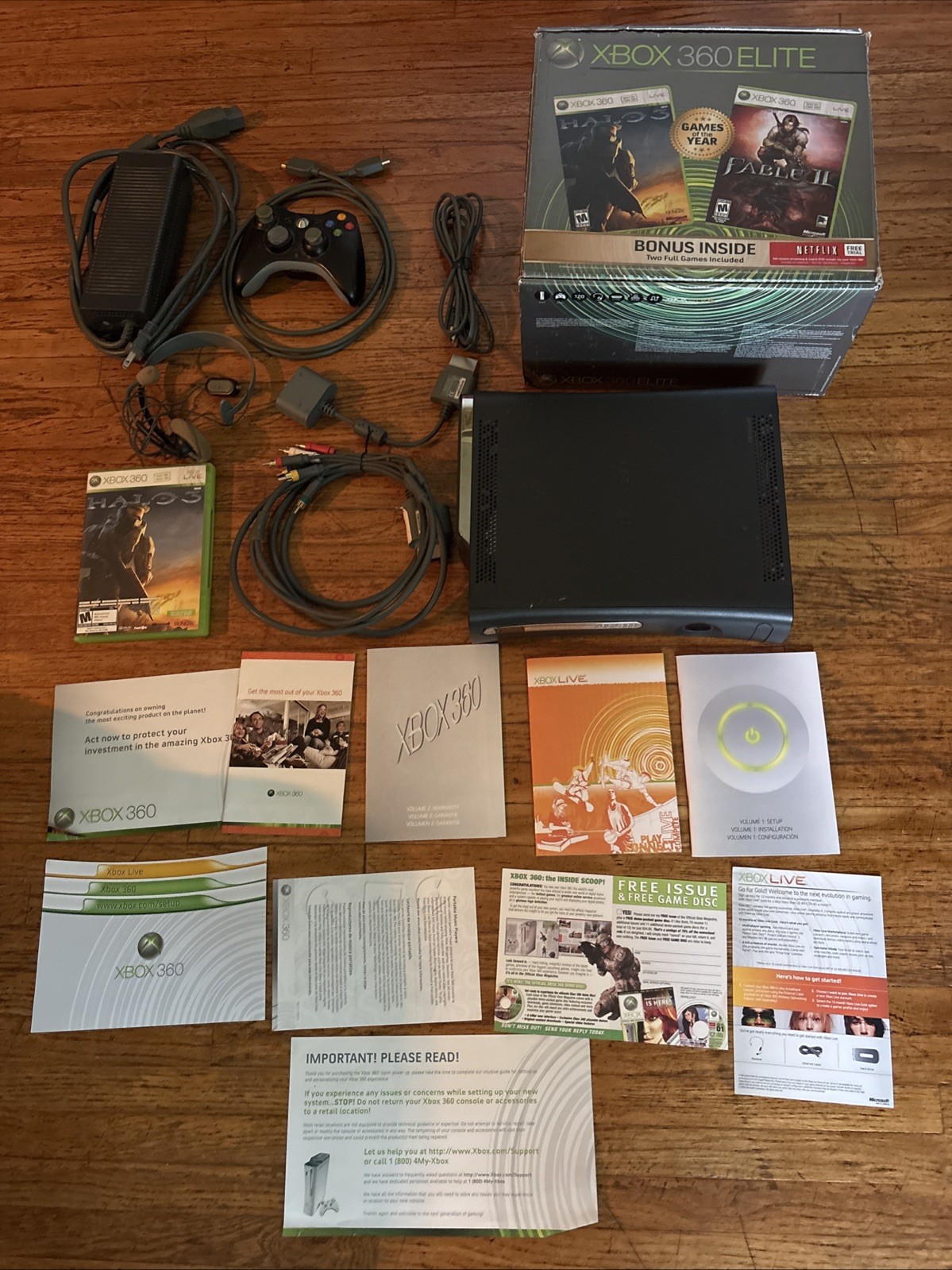 Xbox 360 Elite Halo 3 & Fable 2 Game Of The Year Edition With Box & Accessories