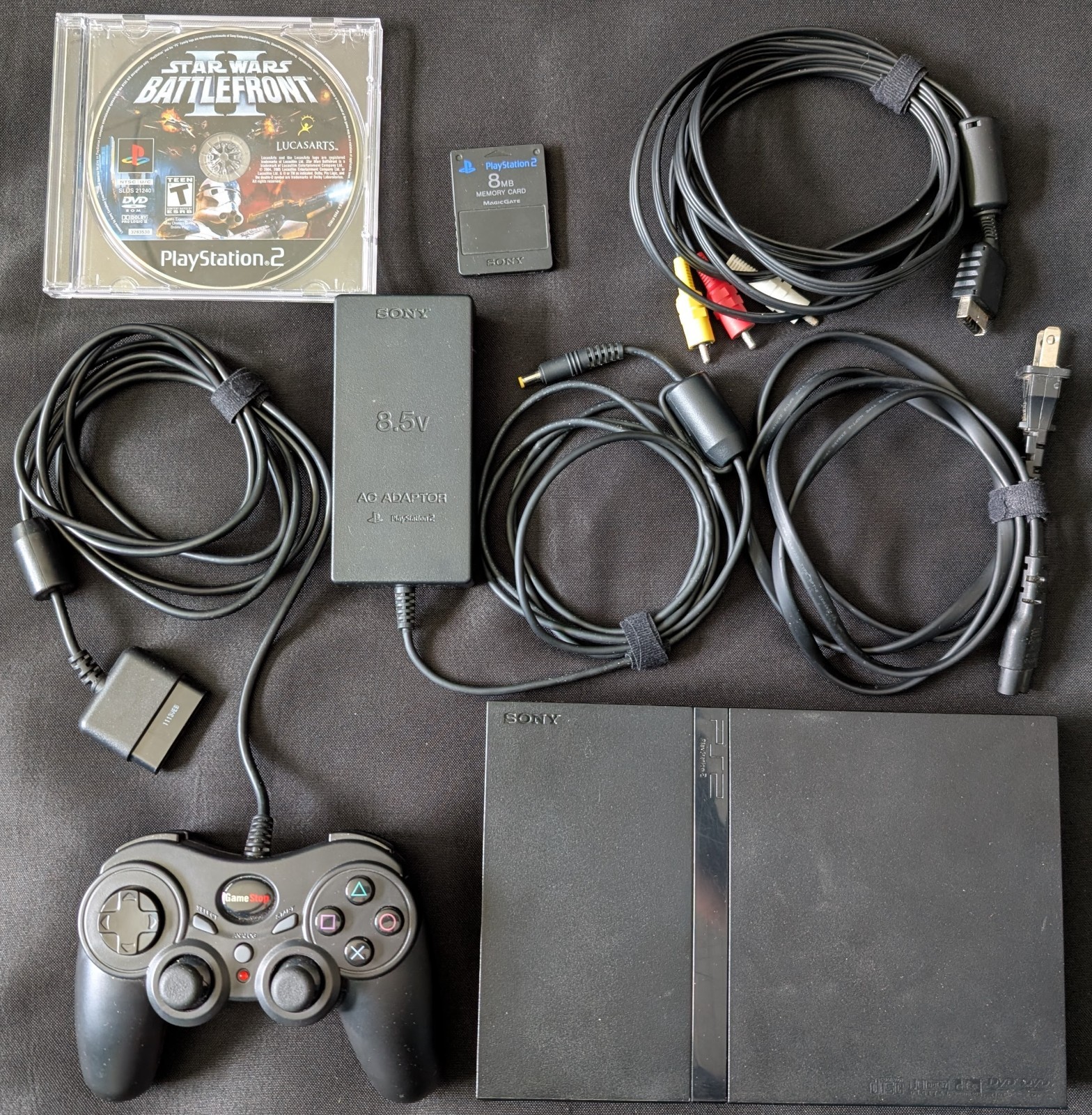 Sony PS2 Slim SCPH-75001 Console Controller Power/AV Cables Bundle Battlefront 2