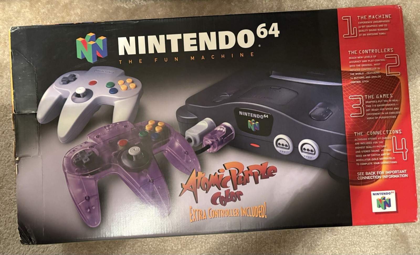 Nintendo 64 N64 Atomic Purple Console Bundle – Complete in BOX- CLEAN
