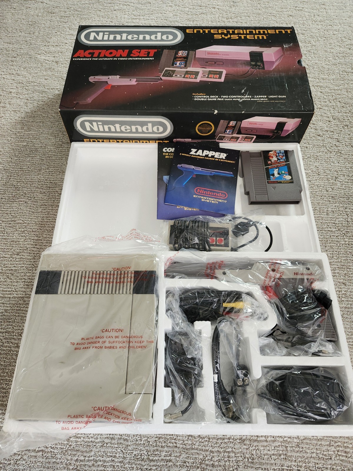 Nintendo NES Action Set Complete in Box CIB System W/ Baggies & RARE Converters!
