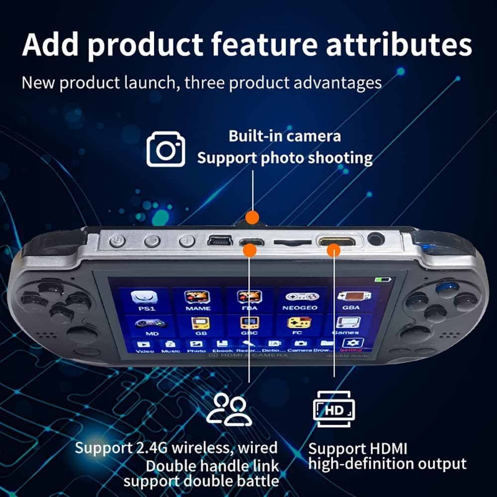Portable X7 Plus Game Console – 10,000 Retro Games, Dual Player 4.3-Inch Screen