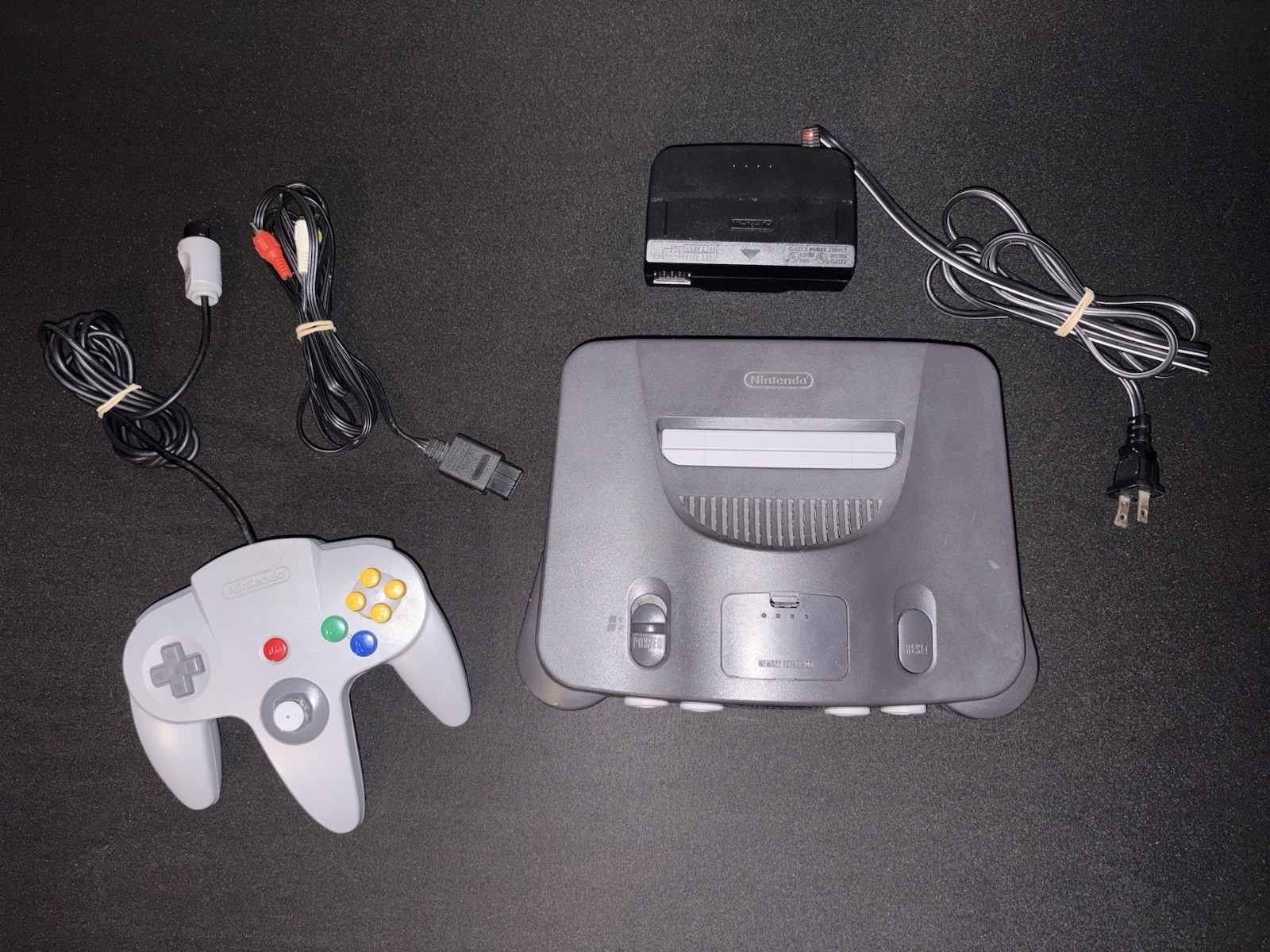 Nintendo 64 N64 Console Bundle Charcoal Gray Tested OEM Controller Works