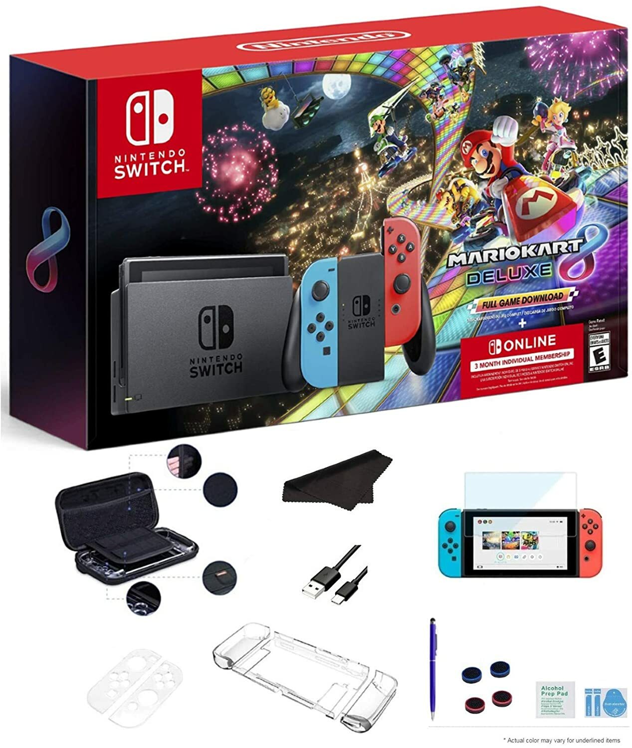 Nintendo Switch with Blue & Red Joy-Con, Mario Kart 8 Deluxe Full Game Download