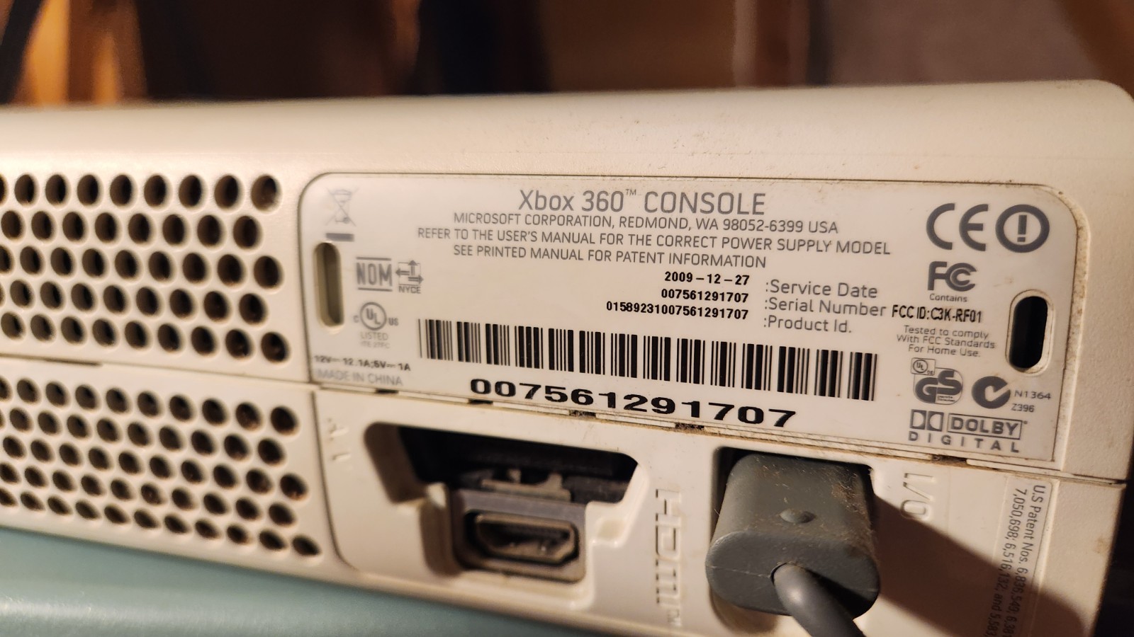 Untested Xbox 360 with Wi-Fi antenna and 60 GB hard drive For Parts Only