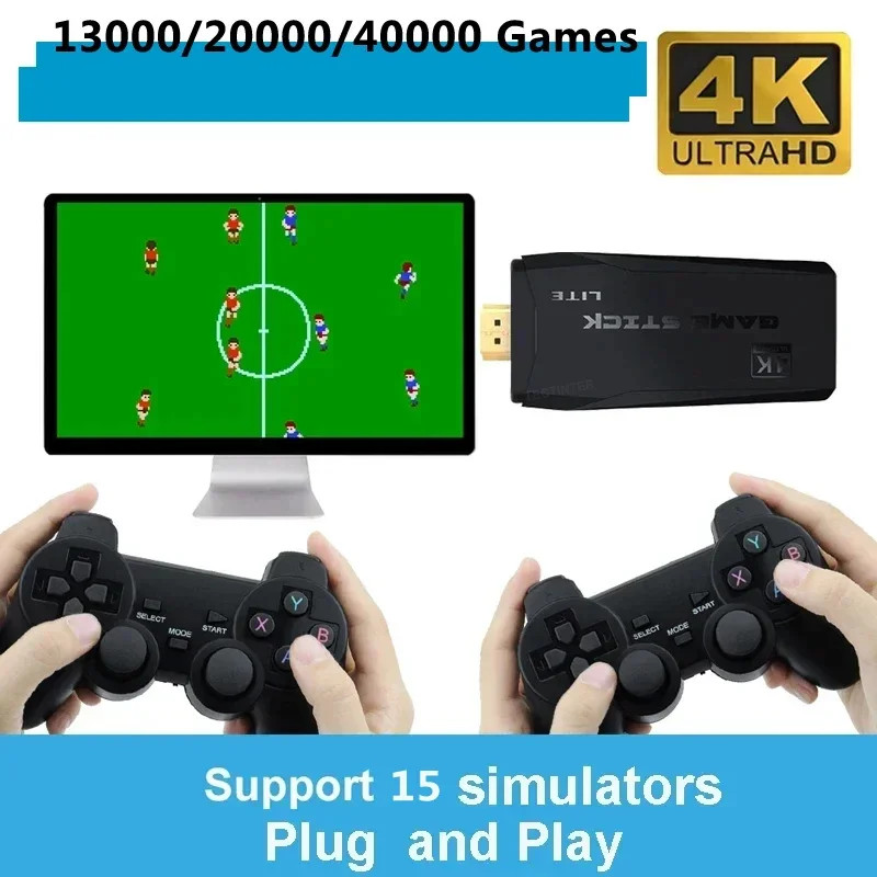 M8 4K Mini Game Stick,40000 Built-in Games with Twin 2.4G Wireless Controllers
