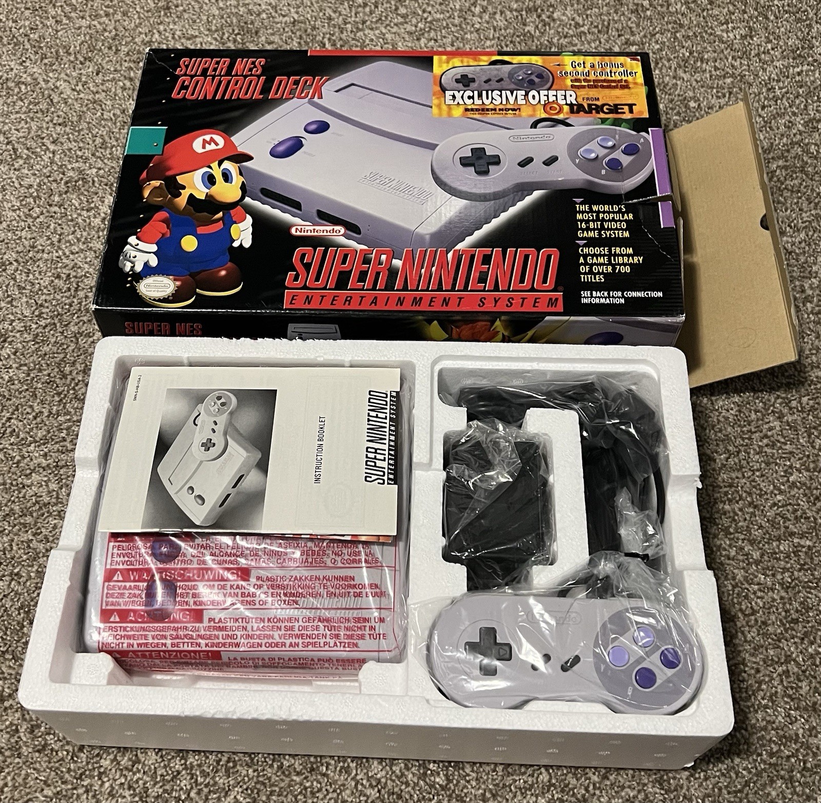Super Nintendo Jr System Console CIB Bonus Controller Offer Variant Target SNES