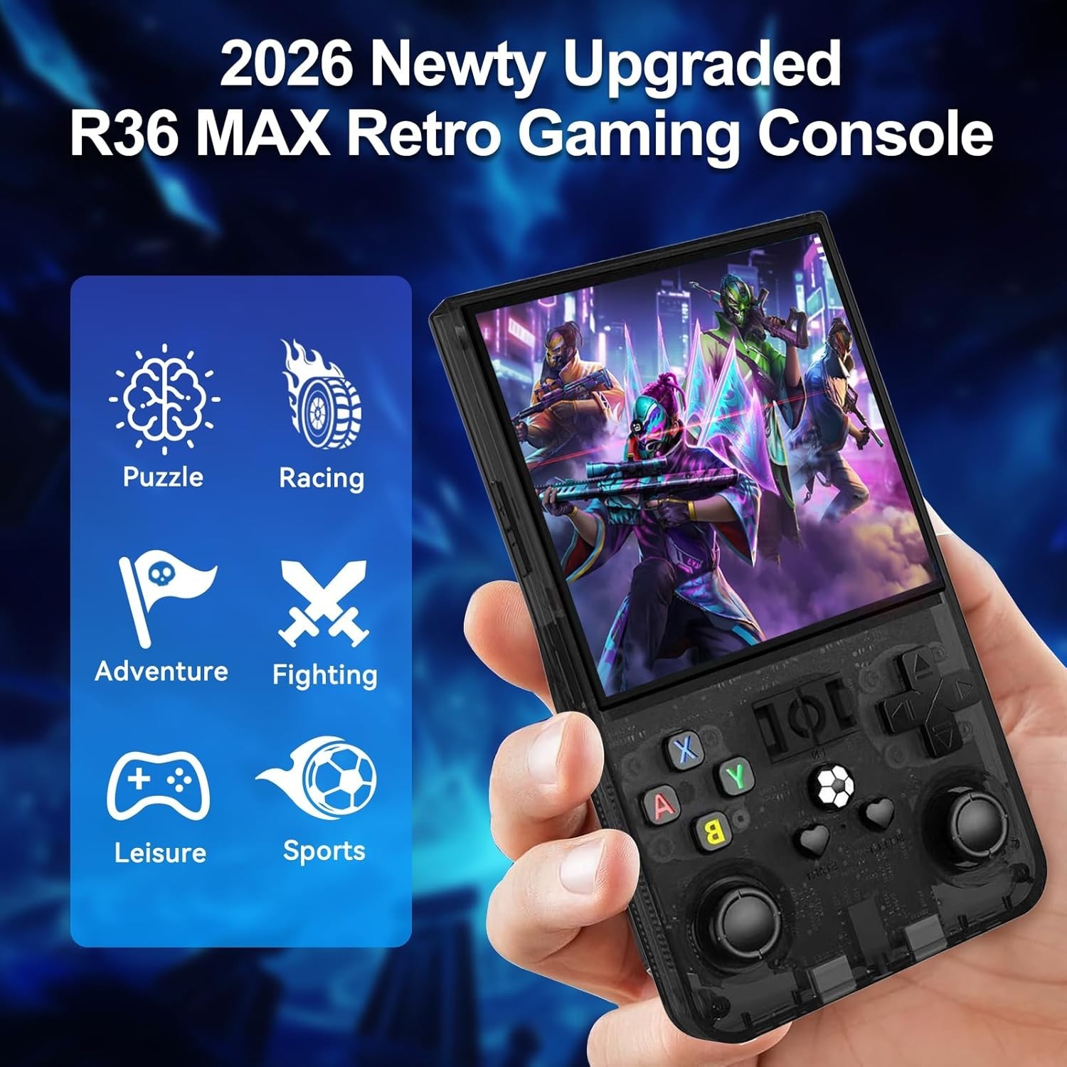 Ergonomic R36MAX Retro Console with 22,000+ Games – 4″ Screen, Linux System