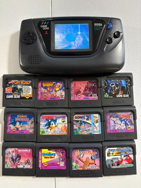 SEGA Game Gear Handheld and Carts. Includes free McWill’s LCD & Capping Kit