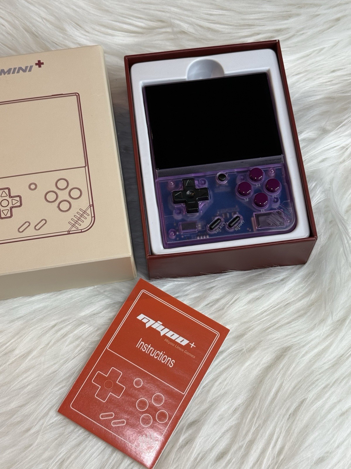 Miyoo Mini Plus Retro Handheld Gaming Console Purple Transparent Complete Box