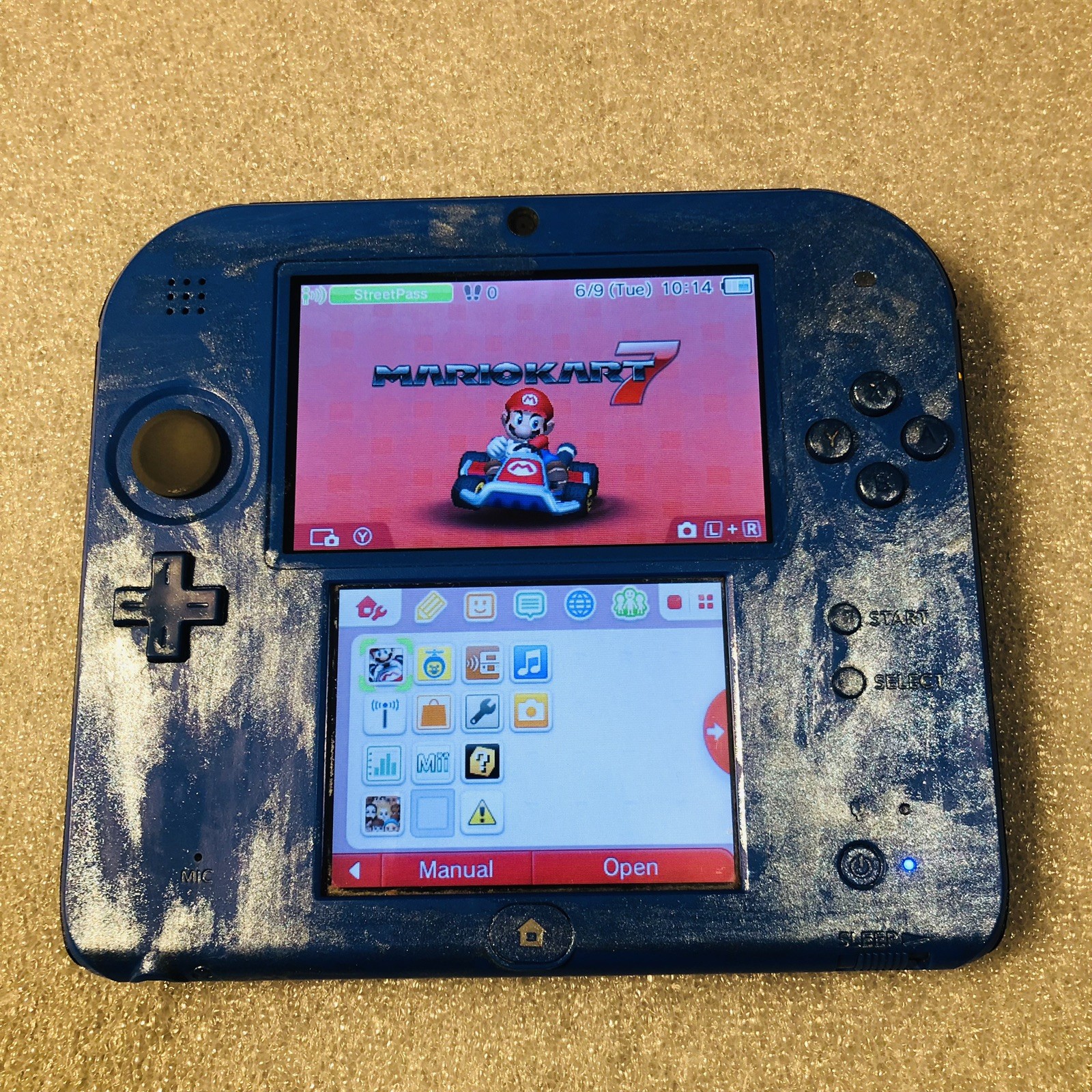 Nintendo 2DS Blue Handheld System Blue Tested w/ Installed Mario Kart & 8 Games