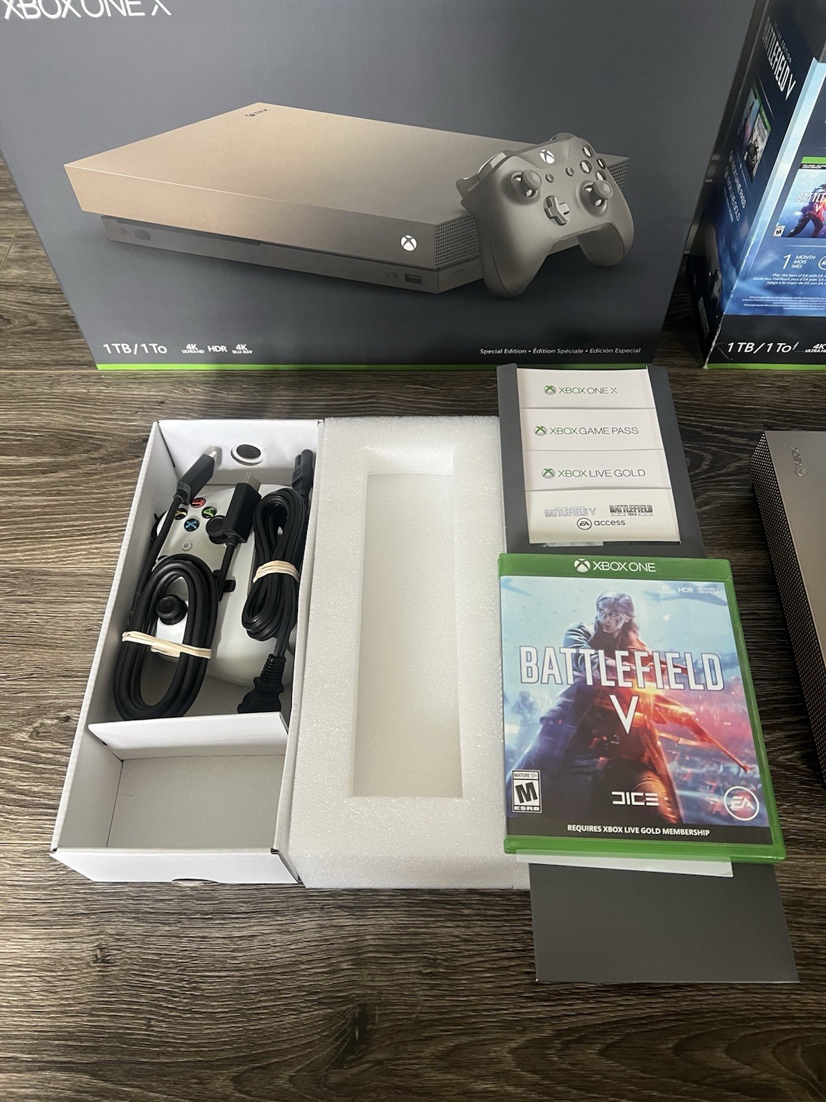 Xbox One X 1TB Console Gold Rush Battlefield Special Edition CIB Original Box