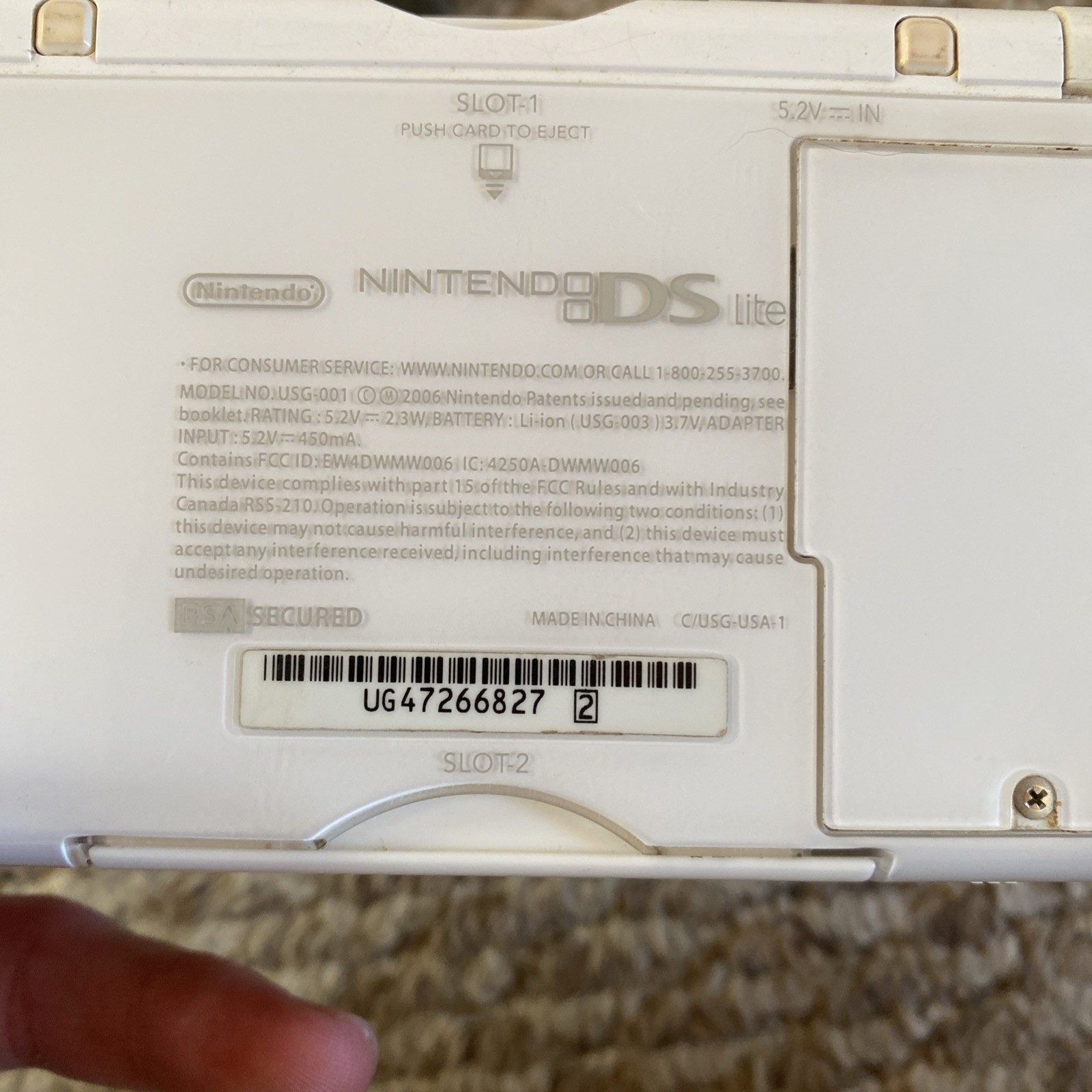 NICE Nintendo DS Lite USG-001 Polar White w/stylus charger gba dust cover OEM