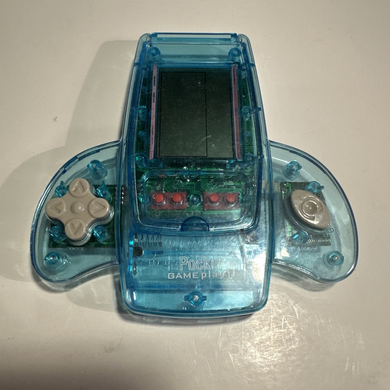 90’s Y2K Vintage Hand Held Pocket Game Player w/ Clear Blue Case- Tested