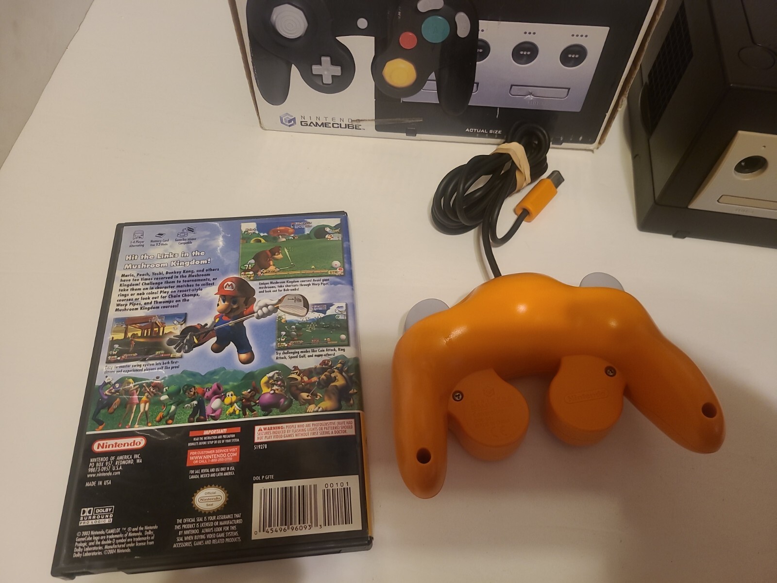 Nintendo Game Cube Black Console Box Spice Orange Controller Mario Golf